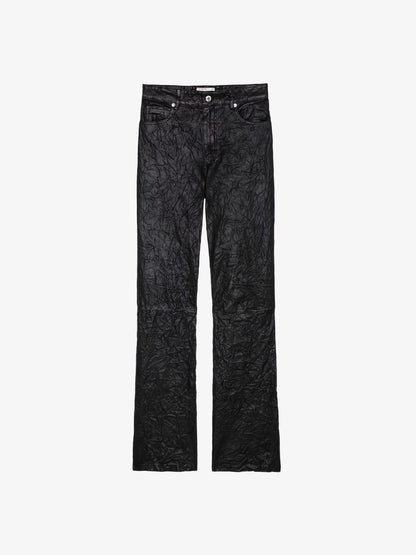 Pantalon Evy Cuir Froissé pantalon noir femme