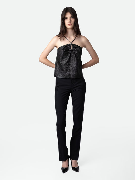 Top Cidonie Cuir Froissé haut noir femme