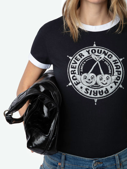 T-shirt Walk Blason Strass t-shirt noir femme