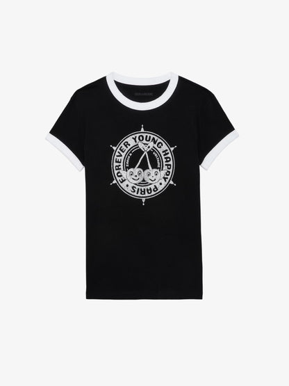 T-shirt Walk Blason Strass t-shirt noir femme