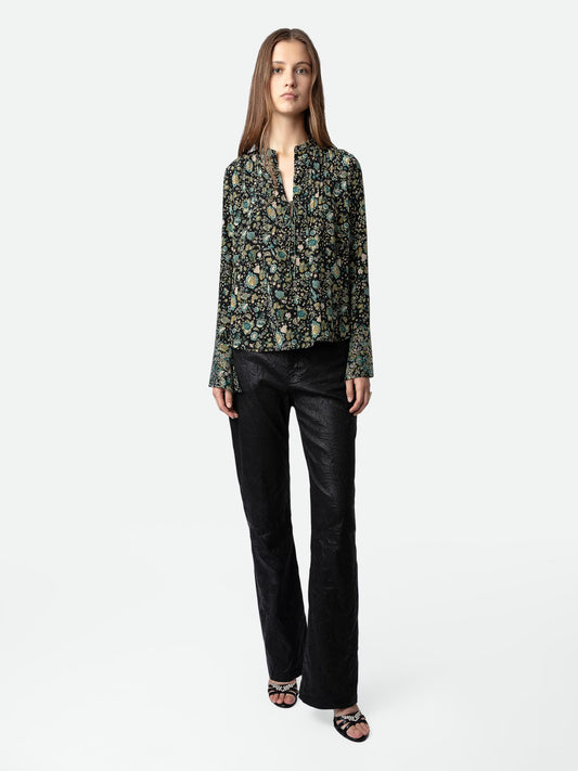 Blouse Taika Strass Soie chemise noir femme