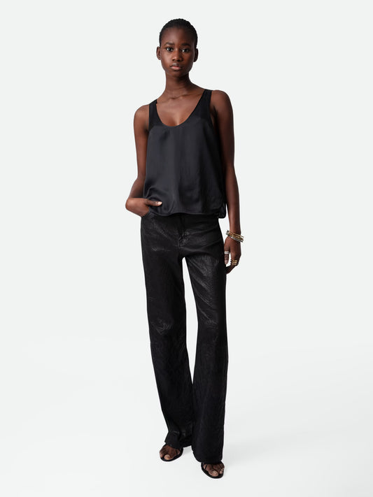 Top Carys Satin haut noir femme