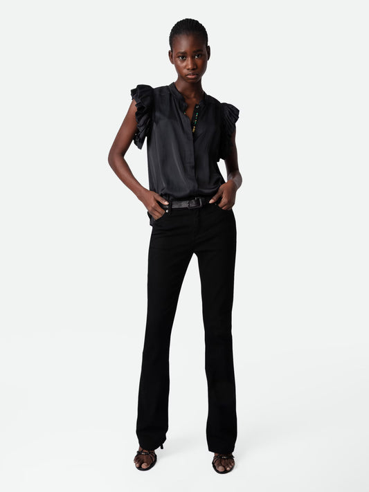 Top Tiza Satin haut noir femme