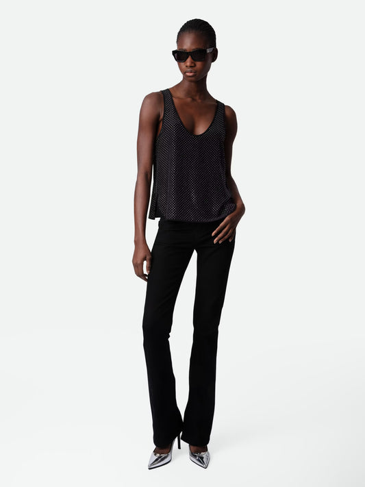 Top Carys Strass Soie haut noir femme