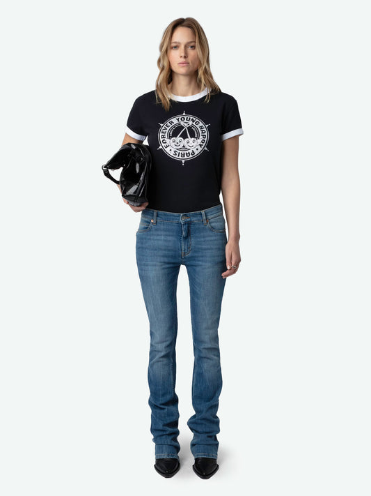 T-shirt Walk Blason Strass t-shirt noir femme