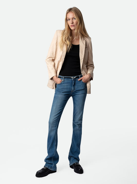 Veste Visko Cuir Froissé blazer rose femme