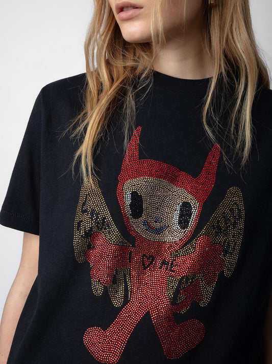 T-shirt Edwin Devil Strass t-shirt noir femme