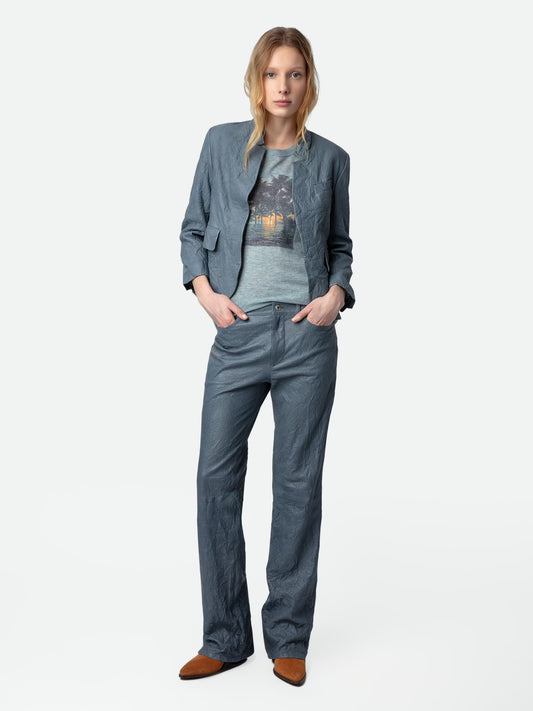 Blazer Verys Cuir Froissé blazer bleu femme