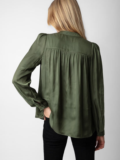 Blouse Tchin Satin chemise kaki femme