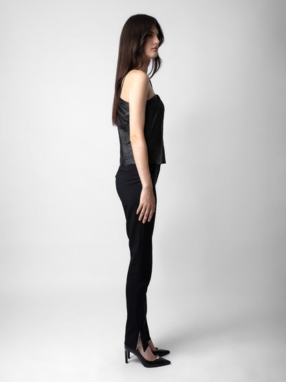 Top Cidonie Cuir Froissé haut noir femme