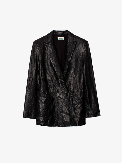 Veste Visko Cuir Froissé blazer noir femme