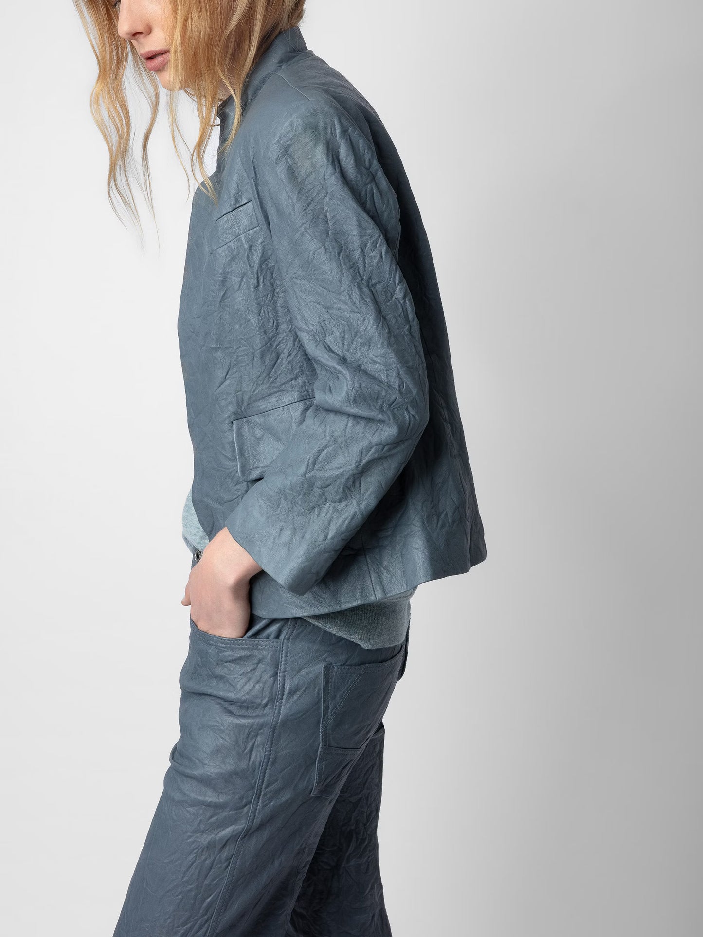 Blazer Verys Cuir Froissé blazer bleu femme