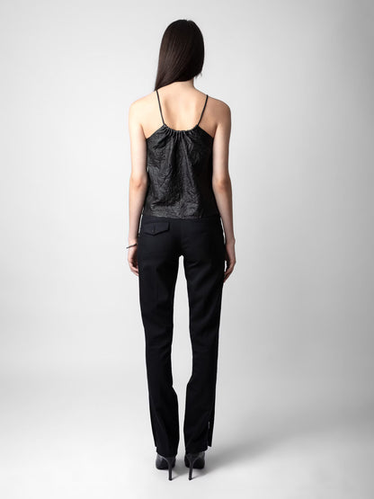 Top Cidonie Cuir Froissé haut noir femme