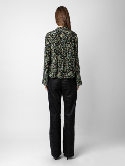 Blouse Taika Strass Soie chemise noir femme
