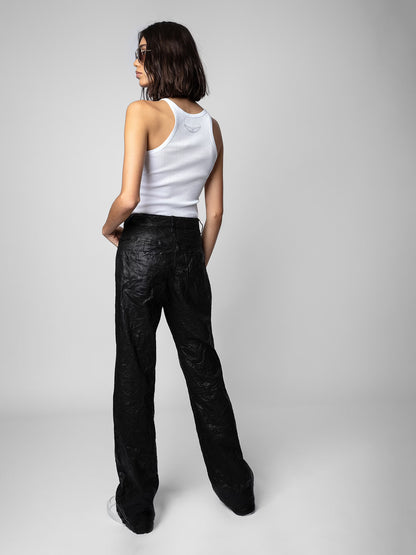 Pantalon Evy Cuir Froissé pantalon noir femme