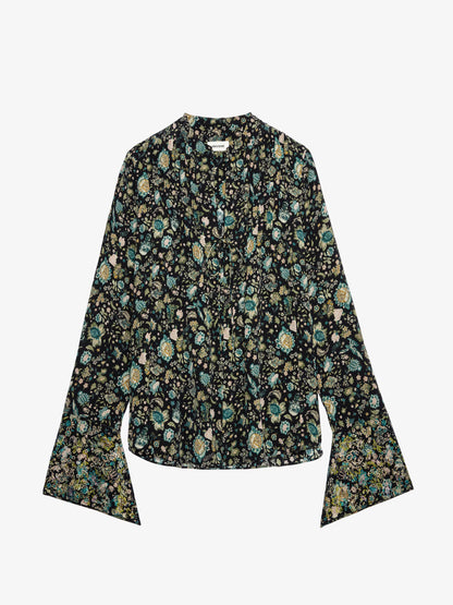 Blouse Taika Strass Soie chemise noir femme