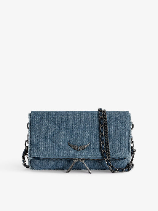 Pochette Rock Nano Denim Glitter Matelassée mini sac bleu femme